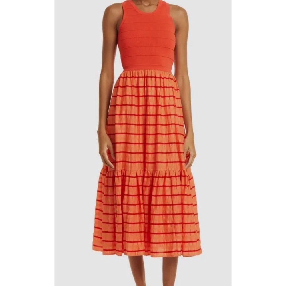 $525 Tanya Taylor Camilla Tangerine‎ Sleeveless Cutout Back Dress Size L/XL